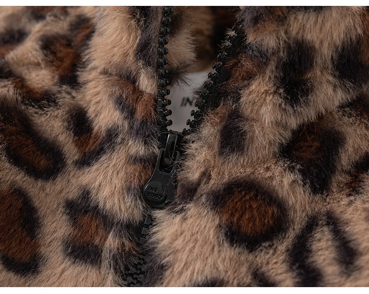 Kids’ Winter Jacket – Leopard Print Coat for Boys & Girls, Furry Jacket