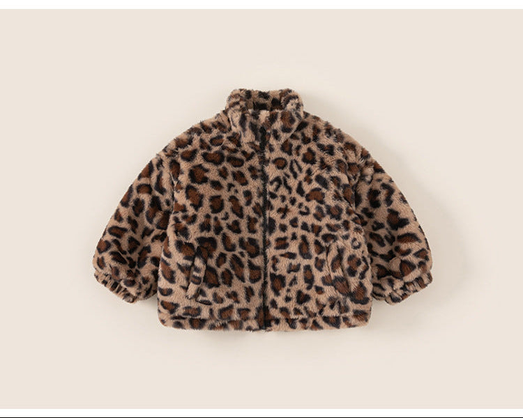 Kids’ Winter Jacket – Leopard Print Coat for Boys & Girls, Furry Jacket