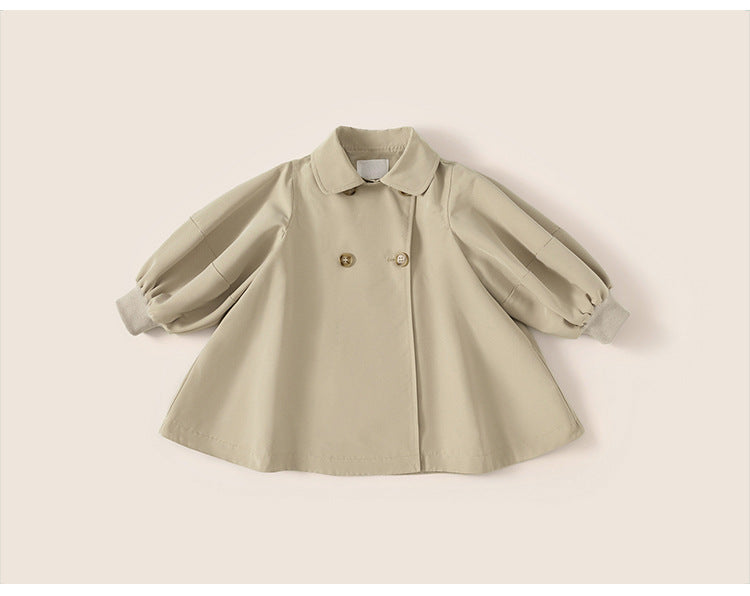 Girls’ Spring & Autumn Coat – Fashionable Korean-Style Lantern Sleeve Mid-Length
