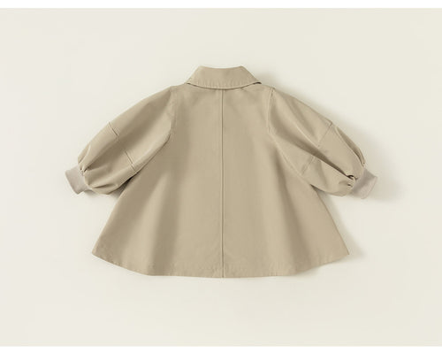 Girls’ Spring & Autumn Coat – Fashionable Korean-Style Lantern Sleeve Mid-Length