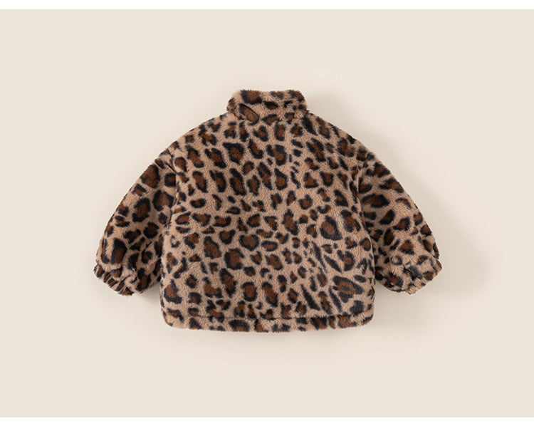 Kids’ Winter Jacket – Leopard Print Coat for Boys & Girls, Furry Jacket