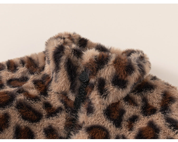 Kids’ Winter Jacket – Leopard Print Coat for Boys & Girls, Furry Jacket