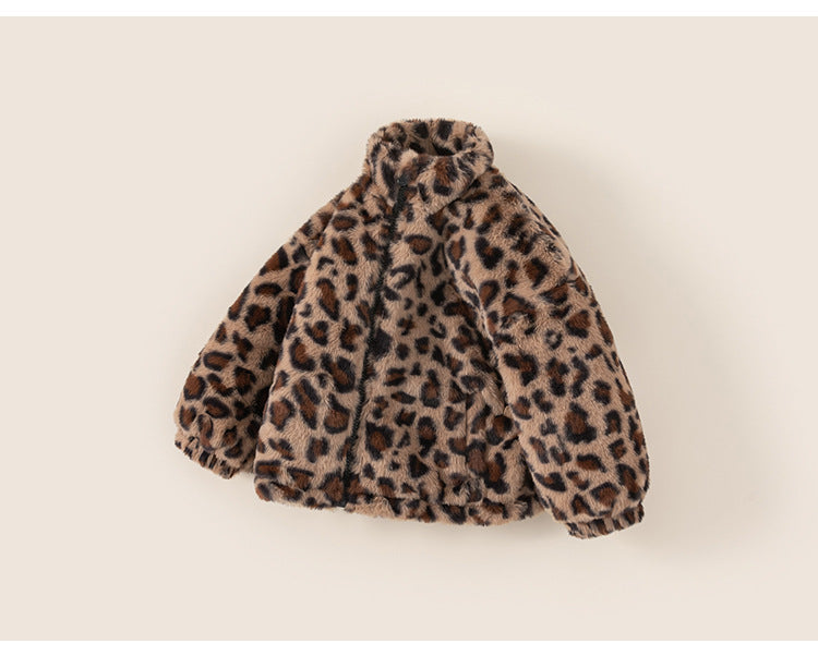Kids’ Winter Jacket – Leopard Print Coat for Boys & Girls, Furry Jacket